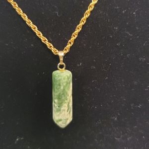 Crystal Point Tree Agate Pendent w/ 24" gold-tone Chain Necklace